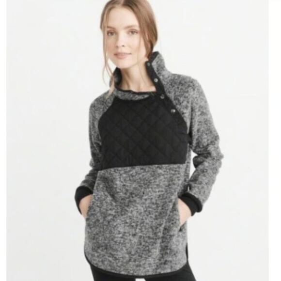 Abercrombie & Fitch Sherpa Pullover | Faux Leather Quilted Snap Fleece Top NWOT - Picture 2 of 9